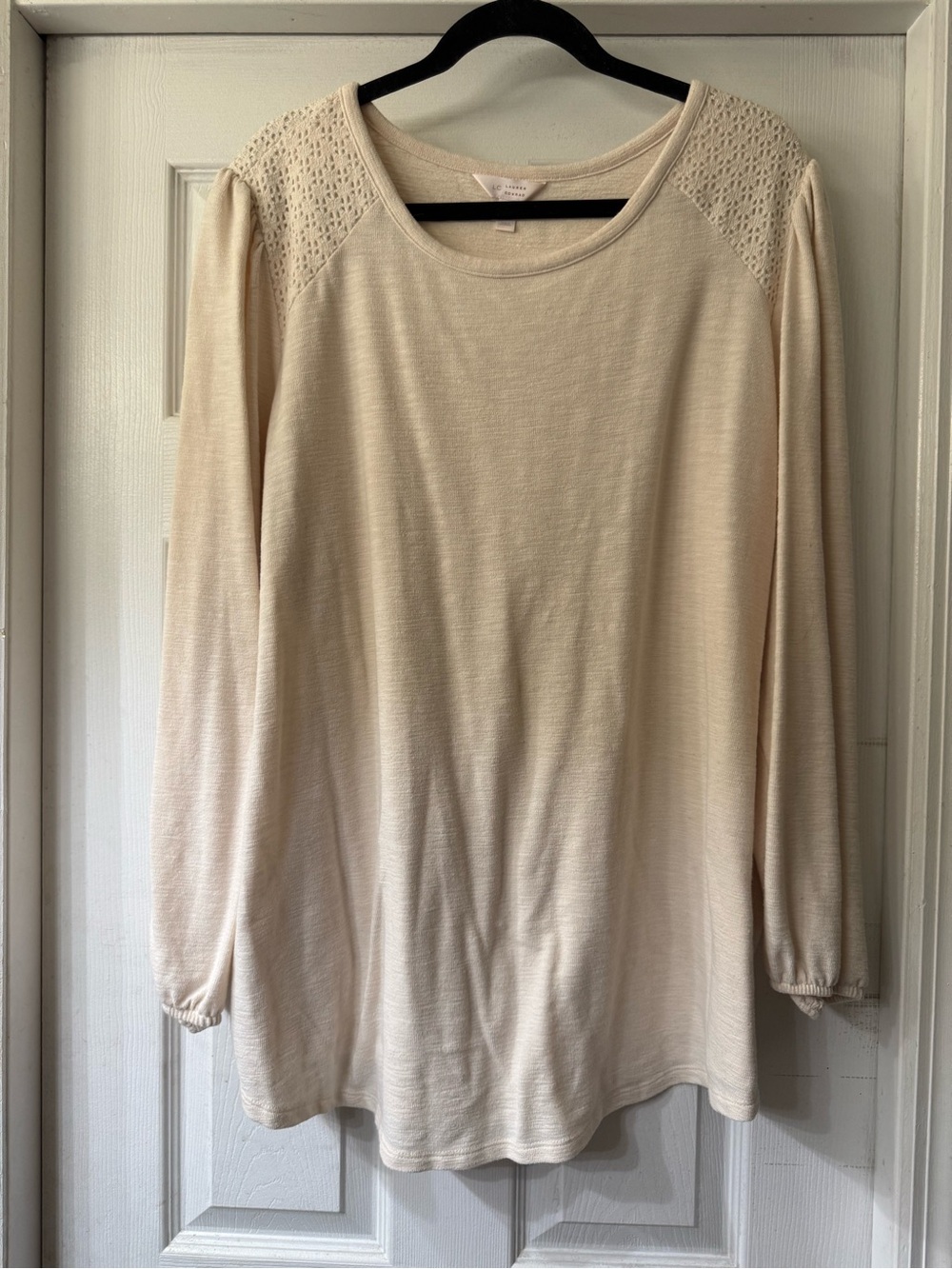 LC Lauren Conrad Lace Puff Sleeve Knit Sweater Top Cream Size Women's 3X
